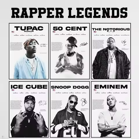 Pop Rapper Legends Poster And Prints Tupac Biggie Smalls Portrait Signature Wall Art Snoop Dogg 50 C
