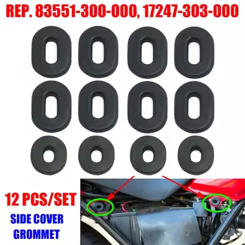 12Pcs Rubber Grommet Set For Honda Side Cover Panel 17247-303-000 83551-300-000Motorcycle Fairing Wa