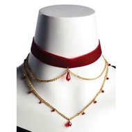 Red bead crystal red velvet necklace
