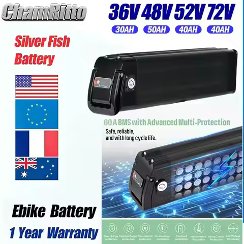 batterie vélo électrique SilverFish 36v48v52v60v72v 60 20ah 24 30 45ah 50ah 2000w battery for HITWAY