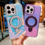 Luxury Gradient Laser Color Changer Fold Magnetic Stand Translucent Case For iPhone 16E 16 15 14 Pro