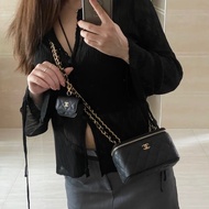 香奈兒長盒子CHANEL黑金粒紋牛皮小吊飾長盒子AP3376