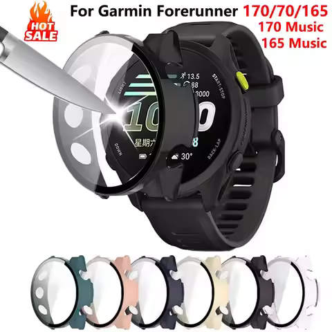 Glass+Case For Garmin Forerunner 170 165 All-Around Screen Protector Hard PC Bumper Cover For Garmin