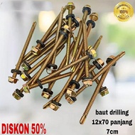 150pcs baut drilling 7cm Self Drilling Screw 12 x 70 isi 150pcs panjang 7cm Baut Roofing SELF DRILLING SCREW SDS / BAUT ROOFING / ROOFING SCREW BAJA RINGAN 12x70mm 150 PCS - BISA COD baut roofing 12x70 7cm isi 150pcs promo cod murah nampol BAUT ATAP 7CM