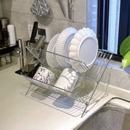 Stainless Steel Kitchen Accessories Large Dish Drying Rack 2-Tier Strainer Holder Tray Multi-functional Foldable Cup Drainer