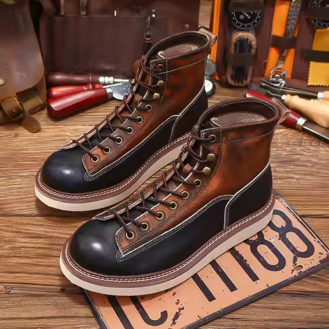 Retro Durable Goodyear-Welted Stitchdown Rugged Style Monkey Boots Heritage Genuine Leather Moctoebo
