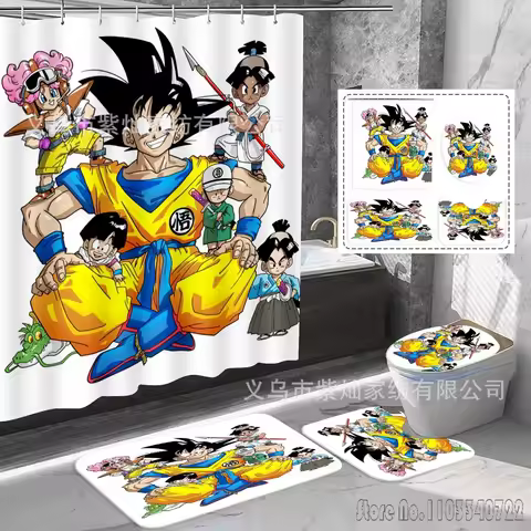 2026 Popular Anime Dragon Ball 3D Print Goku Shower Curtain Set 4pcs Bathroom Drapes Anti-slip Rug T
