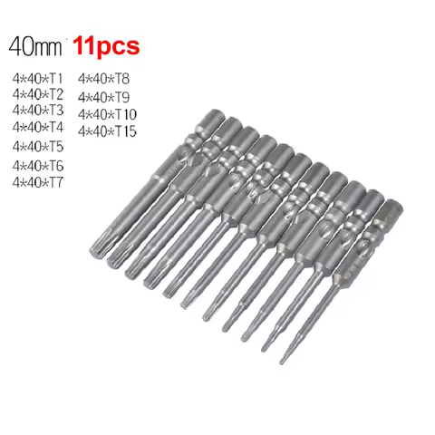 11Pcs 40mm length 800 Electric 4mm Round Shank Magnetic Star Torx Screwdriver Bits Tool set T1 T2 T3