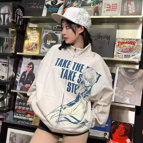 New Century Evangelion Series EVA - Ayanami Zipper Hoodie Grey Unisex Asuka Spring and Autumn Casual