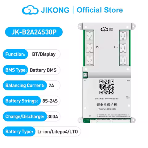 JIKONG JKBMS JK-B2A24S30P 8S-24S 24V-72V 300A Lifepo4 Li-Ion Lto Active Balancer BMS Supports Invert
