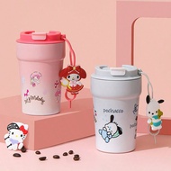 แก้วสแตนเลส 304 ลายการ์ตูน Sanrio แบบสะดวกพกพา แก้วกาแฟเก็บความร้อนและเย็น แก้วน้ำในรถ แบบเชือก มีลว