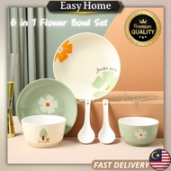 【EasyHome】6 in 1 Flower Bowl Set  Porcelain Ceramic Bowl Mangkuk Seramik Doorgift Wedding Gift Tableware Kitchen Set