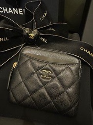 Chanel 聖誕包裝 黑色荔枝皮金扣 吐司 豆腐 銀包 零錢包 卡包