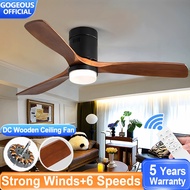 48/42 Inch Solid Wood Blade Ceiling Fan with Light Remote DC Noiseless Modern Low Profile Flush Mount 2 In 1 Ceiling Fan