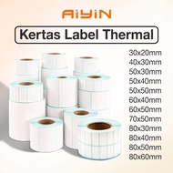 Thermal adhesive label 30x20mm, 40x40, 50x40, 50x40, 50x50, 60x40, 60x50, 70x50, 80x30, 80x60, price