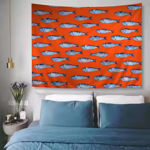 Popular Fish Cartoon Sardine Art Printed Large Wall Tapestry Indian Buddha Wall Decoration Witchcraf