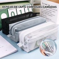 Original Large Capacity Pencil Case Transparent Double Layer | Square Foldable Design Storage Organi