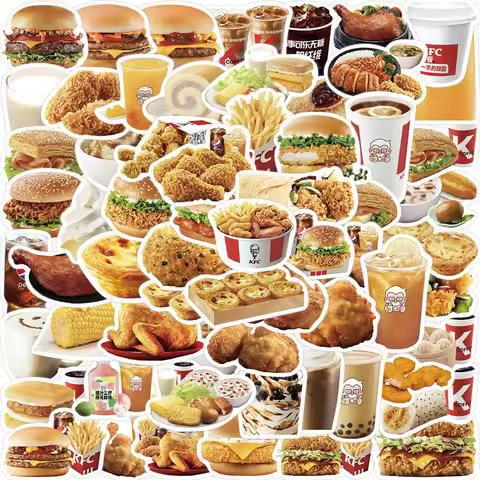 64PCS KFC Fried Chicken Hamburg Food Stickers For Laptop Phone Case Notebook Decal BulingBulingStick