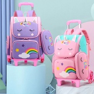New Hot Sale Cartoon Unicorn School Bags Wheeled Backpack For Girls Trolley Bag With Wheels Student Kids Rolling Backpack Trolley Bag