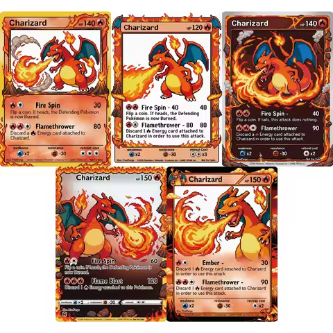 5Pcs Pokemon Cards Charizard Game Boy Color Pixel Style PTCG Anime Toys Collection Hobby Cards Vinta