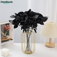 Black Artificial Rose Bouquet Fake Flowers Halloween Home Decoration Plastic Silk Flower Rose Photo 