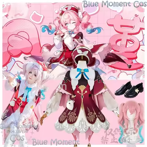 Game Honkai Star Rail Cosplay Hyacine Kawai Red Pink Lolita Lovely Uniform Jirai Kei Girl Wig Shoes 