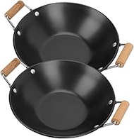 Luxshiny 2pcs Stainless Steel Griddle Metal Cooking Utensils Sukiyaki Serving Pot Stove Top Wok Deep