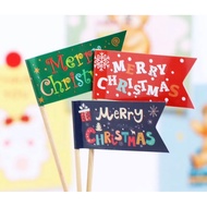6 piece 3 color mini Christmas flags cake topper