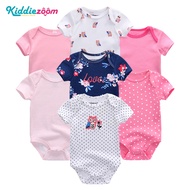 Kiddiezoom 7 Pieces Newborn Baby Romper Girl Baby Short Sleeve Clothes Pure Cotton 0-12 Months