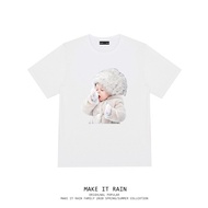 adlv style Korean tide card eating snow kids pattern T-shirt short sleevemale dress black couple dre