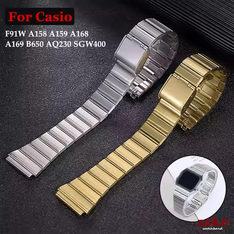 Stainless Steel Watch Band 18mm 20mm Metal Bracelet for Casio F91W/SGW400/A158/159/168/169 Folding B