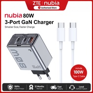 nubia 80W 3-Port GaN Charger include 100W Type-C Cable for iPhone iPad Android Smartphones