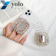 YOLO Mobile Phone Holder, Square Mirror Foldable Mobile Phone Stand, Mobile Phone Grip Durable Luxury Practical Cellphone Bracket Mobile Phone Accessories