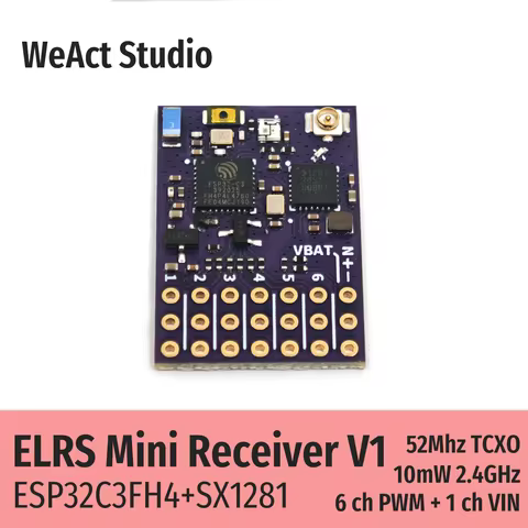 WeAct ELRS 2.4G PWM 6CH CRSF Receiver Support ELRS 3.6.2 PWM/CRSF Protocol Copper Pipe Antenna For R