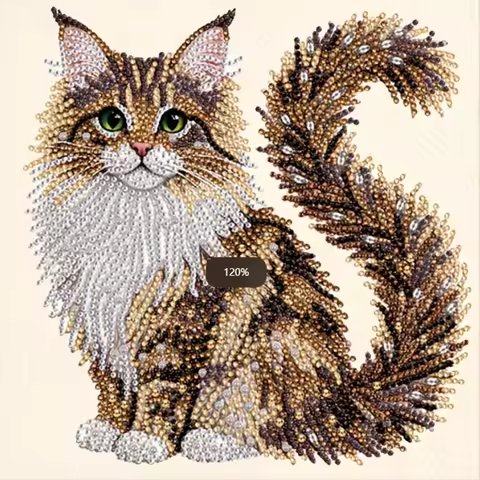 2d flat printingDiamond Painting Set| Fluffy Kitten Theme, Handmade, 2D Flat Print, Irregular Diamon