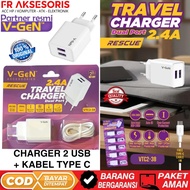 VGEN VTC2 TYPE C 2 USB CHARGER - 38 Charger Adapter + V-GeN VTC2-38 2 TYPE C CABLE. Dual Port USB 2,