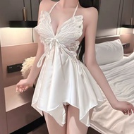 sexy pajamas 🩷 Butterfly V-Neck Tie Pretty Set Satin Suspenders Shipping From Thailand baju tidur pe