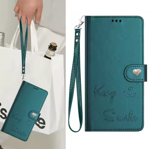 Smile Face Crossbody Flip Case for Sharp Aquos Sense 9 Zero6 Wish 5 4 Leather Lanyard 3 Cards Book C