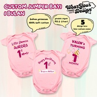 CUSTOM BABY CLOTHES 1 MONTH PINK HAPPY ONE MONTH FREE CUSTOM NAME | JUMPER BABY NEW BORN 0-6 MONTHS 