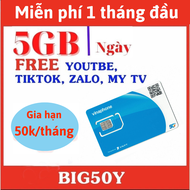 ( 1 TỶ GB ) Sim 5G Vina BIG50Y Đăng Ký Chỉ 50K/Tháng Vào Mạng Tẹt Ga Không Giới Hạn - Tặng 1 Tháng Đ