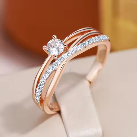JULYDREAM 585 Gold Color Crossing Design Silver Plated White Zircon Wedding Rings for Women Personal