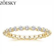 ZOESKY 925 Sterling Silver Wedding Band Gold 2MM Cubic Zirconia Full Eternity Stackable Engagement Ring Size 5-9
