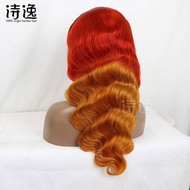 Wig Rambut Manusia 100% Asli Model Gelombang Warna Ombre Hitam Merah