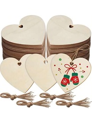 心形木片,diy木製飾品,自然麻繩木製心形裝飾品,適用於情人節、婚禮等