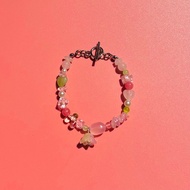 手鍊 Lady Rosie • 花朵串珠飾品 • 淺粉色心形玉石手鍊