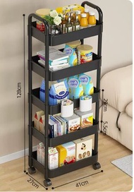 浴室儲物櫃,餐邊櫃,廚房置物架,可移動置物架 多用途小推車 花架 收納架【5層黑-ABS加厚【滑輪】不生鏽】