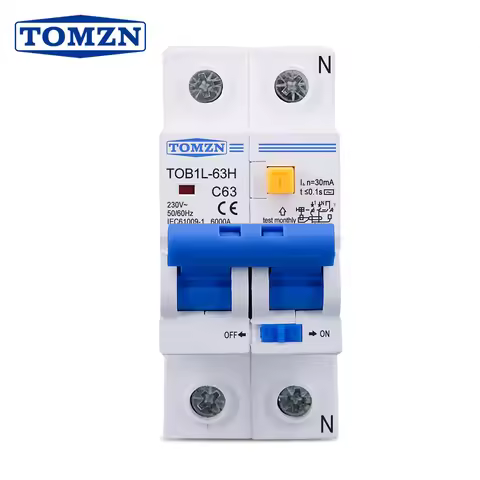 TOMZN TOB1L-63H 2P 63A 230V AC 50Hz/60Hz Residual current Circuit breaker with over current and Leak