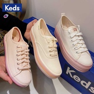 Keds Platform Shoes White Shoes Gradient Color Rainbow Canvas Shoes ins Style Women's Shoes Thick-Soled Low-Top Girls Casual Shoes hello