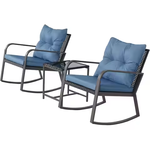 3 Piece Rocking Bistro Patio Set, Outdoor Rocking Chair, Outdoor Bistro Sets Wicker Patio urniture R