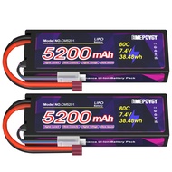 EMEPOVGY 7.4V Lipo Battery 2S 80C 5200mAh Lipos Hard Case with Deans T Connector for RC Car Trucks 1